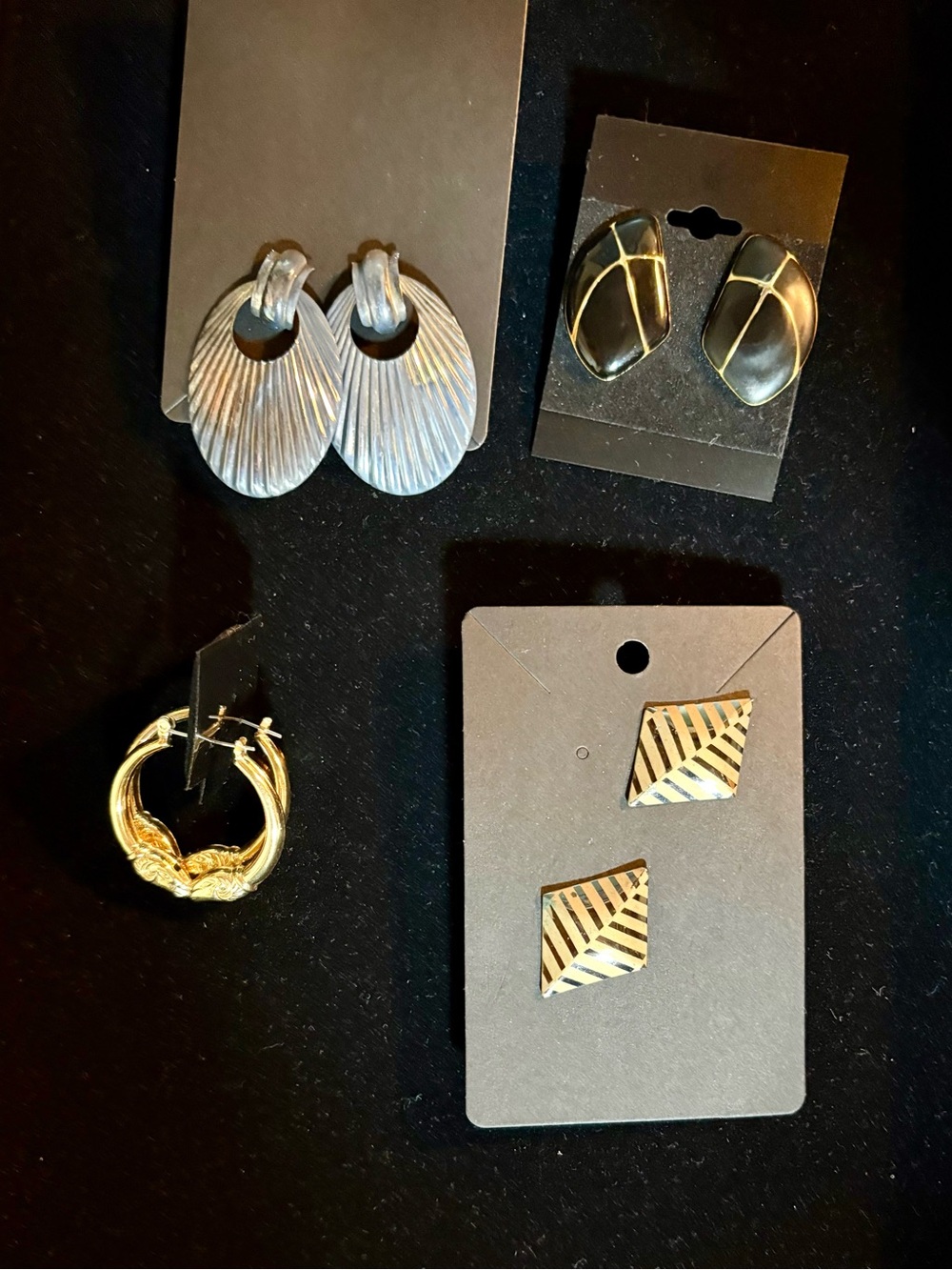 Gold and Black Geometric Stud Earrings - Women Accessories